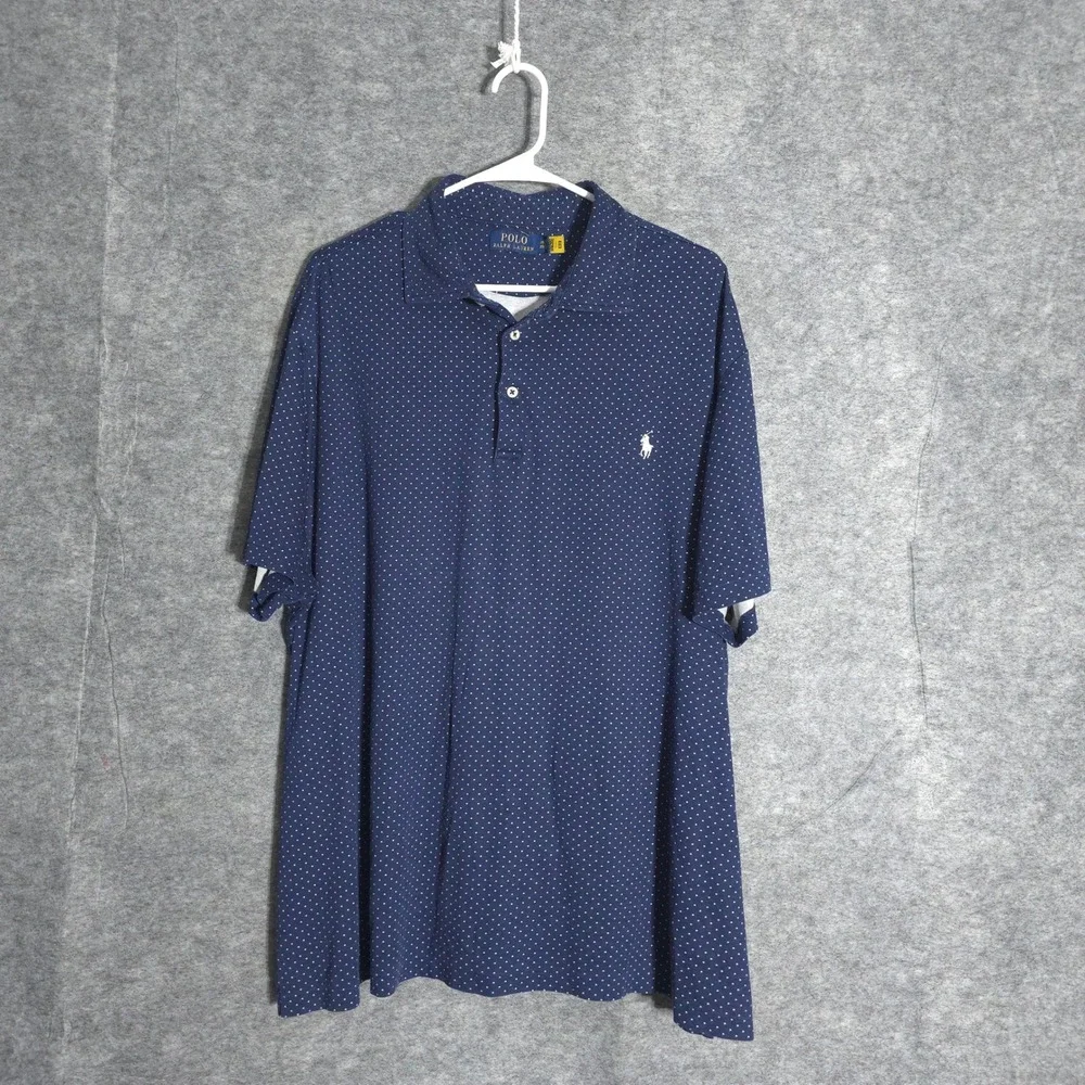 Polo Ralph Lauren Polo Shirt Mens 2XB Navy White Polka Dot Golf SS Performances